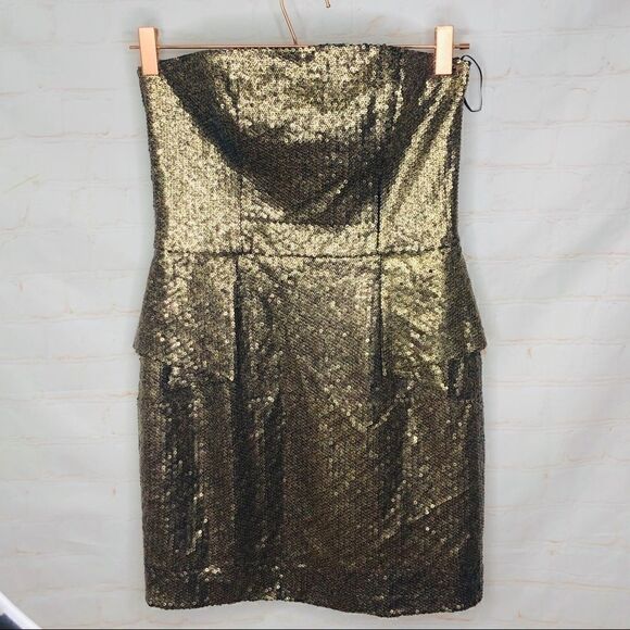 Unspoken  gold sequin strapless Pepulm dress - Picture 2 of 7